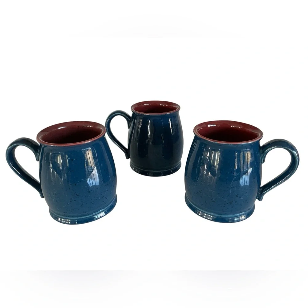 Vintage Colours By Alexander Julian Coffee Mugs Set of 3 Speckled Blue & Maroon